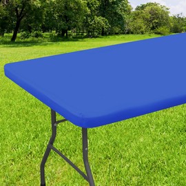 Smiry Rectangle Tablecloth, Elastic Fitted Flannel Backed Vinyl Tablecloths for 5ft Folding Tables, Waterproof Wipeable Table Covers for Indoor, Outdoor, Picnic and Camping (Blue, 36"x60")