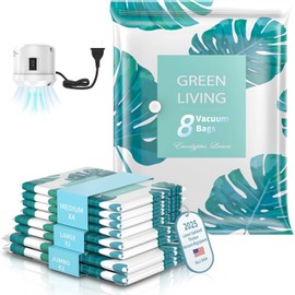 Thicken Vacuum Storage Bags with Electric Air Pump, Vacuum Sealer Bags, Air Compression Space Saver Bags for Clothes, Blanket, Duvets, Pillows, Comforters, Travel (8 Packs)