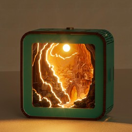 FoxiSteam 3D Wooden Puzzle Night Light - Sunset Town DIY USB Lamp, Wooden 3D Puzzles for Adults, Warm Glow Village Night Light Decor Best Christmas Birthday Gift