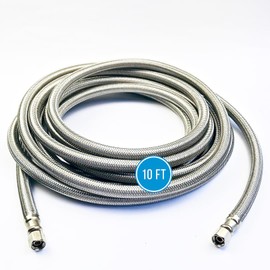 Refrigerator Icemaker Hose (10 FT) - Universal Fit to ALL Refrigerator Brands - Icemaker Water Supply Line - ¼” x ¼” Connections - SS Refrigerator Supply Hose for Ice & Water