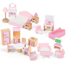 EINSTEM Wooden Dollhouse Furniture, Toys for 3+ Year Old Girls Gifts for Pretend Play, Princess Toys As Birthday, 22 Pcs…