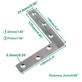 Repair Mending Bracket Plate,ULIFESTAR Stainless Steel L Shape Flat Corner Brace Bracket for Wood,Metal Fixing Joining Bracket Support Brace for Shelves,Furniture and Cabinet (150*150/5.9*5.9'')