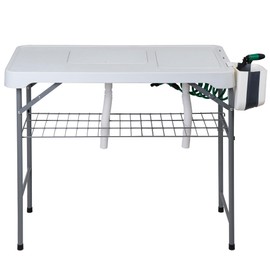 Saicool Fish Cleaning Table, Portable Folding Fish Cleaning Station with Sink Grid Rack and Fish Cleaning Kit for Camping Table
