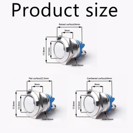 WADY 3 PCS 16MM Momentary Push Button Switch, Waterproof IP67 Stainless Steel, UL Certified, high Round Cap with Flush Screw terminals, 250V AC 5A / 12V-36V DC 2A, SPST 1NO (on)-Off