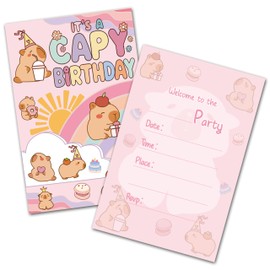 ZyvSyldrin Capybara Birthday Party Invitations, Kids Party Invites for Boys and Girls, Baby Shower Celebration Supplies, 20 Invitations with Envelopes