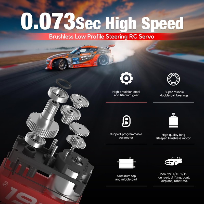 AGFRC 19KG RC Low-Profile Digital Servo - 0.073s High Speed,