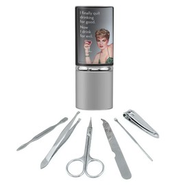 I Finally Quit Drinking for Good Now Drink for Evil Funny Humor Stainless Steel Manicure Pedicure Grooming Beauty Care Travel Kit