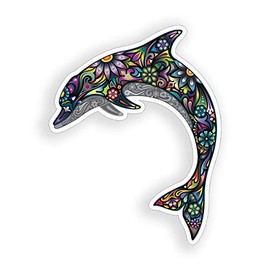 Dolphin Sticker Black Flower Ocean Beach Cup Cooler Laptop Phone Car Vehicle Window Bumper Decal