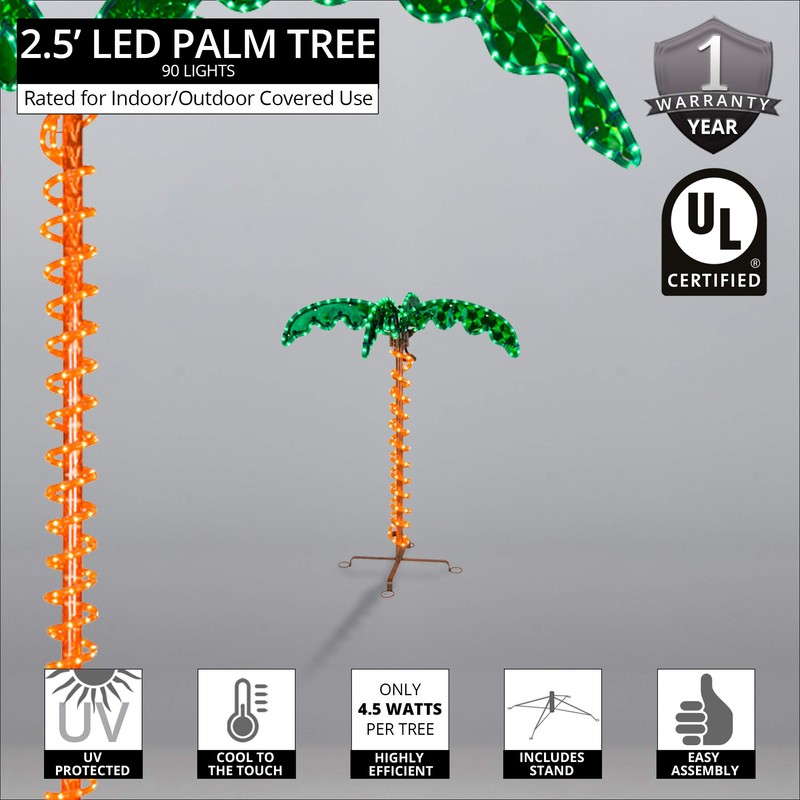 Deluxe Tropical LED Rope Light Palm Tree with Lighted Holographic