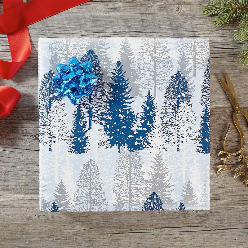 Current Snowy Trees Christmas Rolled Wrapping Paper - Premium Jumbo