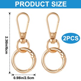 OIIKI 2 Sets Swivel Clasp Clip, Metal Swivel Snap Hooks, Double Opening Key Chain Clip with Key Ring for DIY Crafts, Jewelry Clasps, Lanyard Making -Light Gold