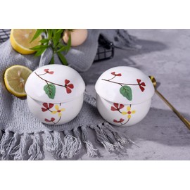 Cinf Japanese Snack 6 oz Set of 2 Stew Pot With Lid Steam Cuisine Ceramic Serving Soup Bowls Custard Bowl Cup for Egg Vegetable