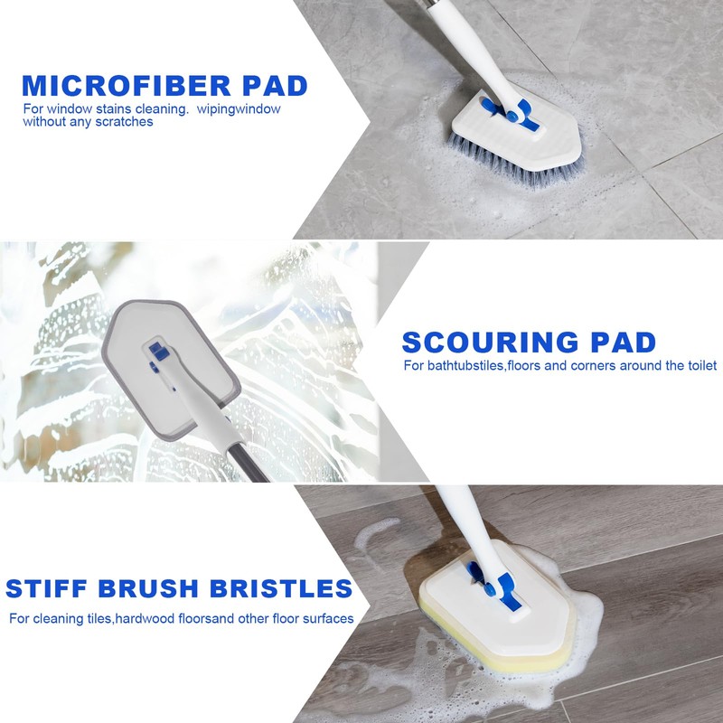 Tile Tub Scrubber Brush with 52-inch Adjustable Long Handle 3-in-1