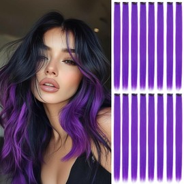 Purple Clip In Hair Extensions - 16 PCS 22 Inch Straight Colored Hair Extensions for Women & Girls | Synthetic Hair Accessories for Halloween, Christmas, Birthday Party & Cosplay