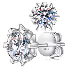 Sterling Silver Zirconia Earrings Stud Earrings Snowflake Shape, Round Cut D Color VVS1 Clarity Lab Created Diamond Earrings Studs White Gold Plated 925 Sterling Silver Jewelry for Women Men
