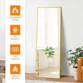 TRAHOME Standing Mirror Full Length Mirror,15" x 56" Large Floor Mirror with Aluminium Frame for Door Bedroom Bathroom Living Room(Gold)