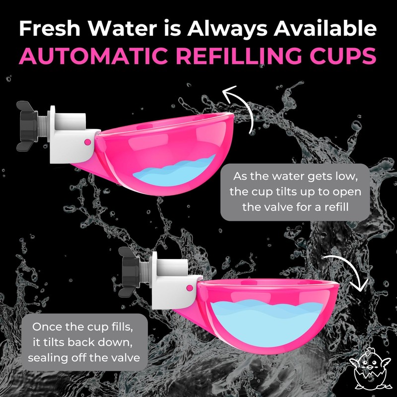Lil'Clucker - Pink Large Automatic Chicken Waterer Cups Suitable for