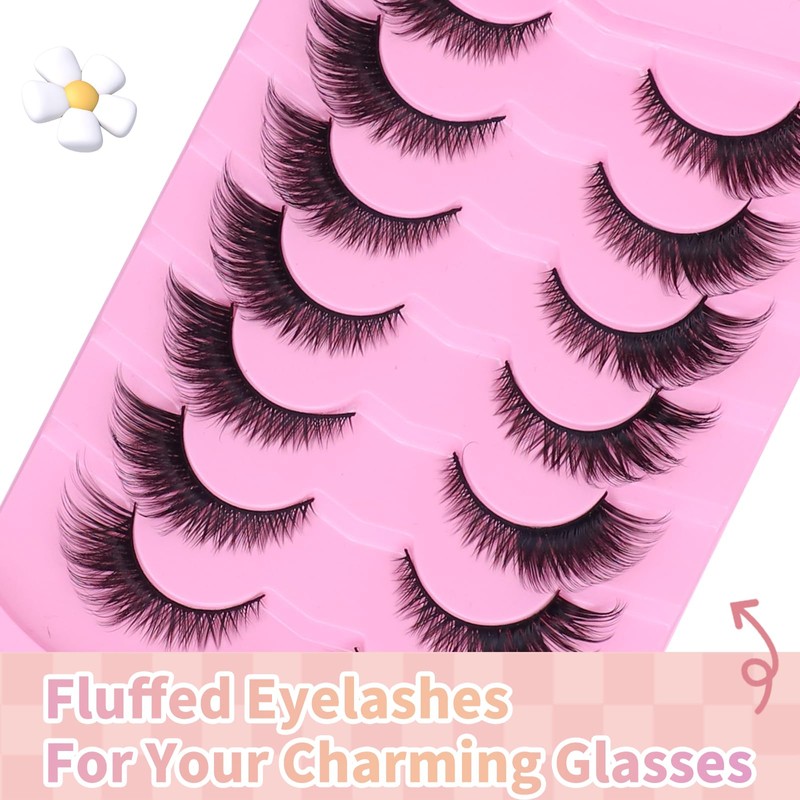 Fox Eye Lashes Natural, Wispy False Eyelashes Clear Band, Fluffy