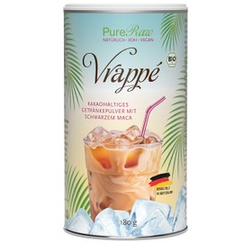 Vrappé Maca Kakao Kaffeeersatz Eiskaffee Pulver (Bio Vegan Roh) Superfood-Getränkepulver wie Frappe Kalter Griechischer Instant Kaffee Cold Brew Eiscafe Koffeinfrei - Iced No-Coffee | PureRaw 180g