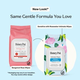 The Honey Pot Company - Feminine Wipes - Daily PH Balancing, Fragrance & Sulfate Free Wipes for Intimate Parts, Body, or Face - Hygiene Products - Bergamot Rose - 30 ct
