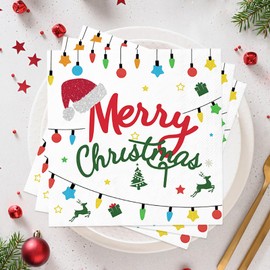 Wentsent 50PCS Christmas Napkins, Christmas Decorations 3-Ply White Merry Christmas Napkins Xmas Napkins Serviettes Disposable Tissue Table Decor for Holiday Party Supplies