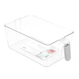 Core Kitchen Clear & Grey Large 10 x 8 x 4 Inch Plastic Acrylic Food Storage Organization Container Bin for Fridge Freezer or Pantry, Stackable with Handle, 46313