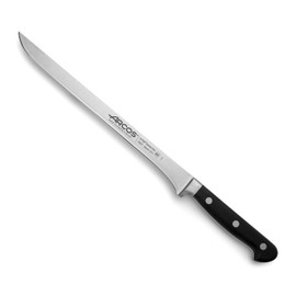 ARCOS Forged Slicing Knife for Chefs - 10 inch Stainless Steel - Black POM Handle. Precision Ham Knife - Classic Series