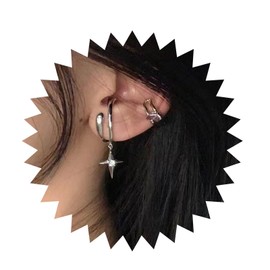 Andelaisi Boho Crystal Cross Ear Cuff Earrings Vintage CZ Star Dangle Earrings Silver Ear Cuff Cartilage Earrings Star No Piercing Clip Earrings Jewelry for Women