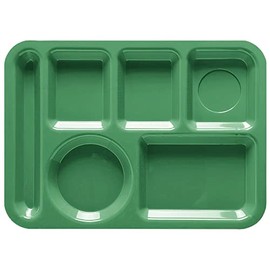G.E.T. 6 Compartment School Cafeteria Tray, Left Handed, 10" x 14", Forrest Green (4 Pack)