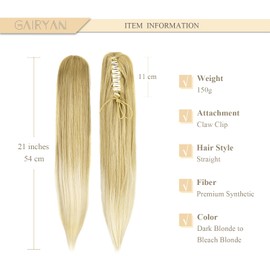 Gairyan Ponytail Extensions, 54 cm, Claw on Ponytail Hairpiece, Clip in Extensions, Braid, Straight, Long Hairpiece, Braid, Synthetic Hair Extension for Women (Dark Blonde, T Bleach Blonde)