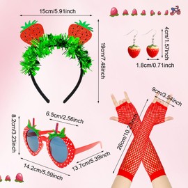 UILYNIU 4 Pcs Strawberry Costume Set, Strawberry Headband, Strawberry Sunglasses, Red Gloves, Strawberry Earrings, Strawberry Accessories for Hawaiian Fancy Dress Carnival Fruit Costume Party (4 Pcs)