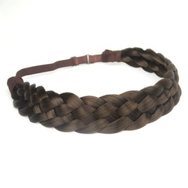 DIGUAN 5 Strands Synthetic Hair Braided Headband Wide Braids Hairpiece Women Girl Beauty accessory, 56g CA (Copper Brown)