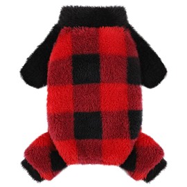 Dosuyi Turtleneck Christmas Dog Pajamas for Small Dogs, Fleece Dog Sweater, Winter Cute Tiny Dog Clothes Outfit Puppy Clothes Pet Jumpsuits Chihuahua Yorkie Cat Clothing （Red,XX-Small