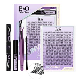 B&Q Flora Lash Clusters Kit 8-18mm Natural Eyelashes Invisible Band 120pcs Manga Lashes Individual with Bond & Seal Removal (Kit-Flora Lash-MIX8-18mm)