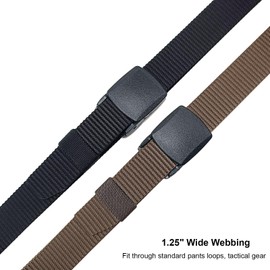 HOANAN 2 Pack Military Nylon Belt, 1.25" Wide No Metal Webbing Tactical Web Belt (Black+ Coffee, 1.25" wide-waist below 40")