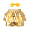Girls Pleated Metallic Shorts Shiny Sparkle Ruffle Scooter Skater Dance