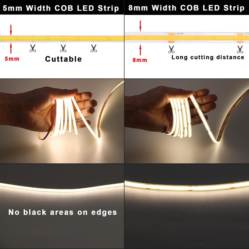 TOPAI 12V Thin 5mm COB LED Strip Light 4000K Natural
