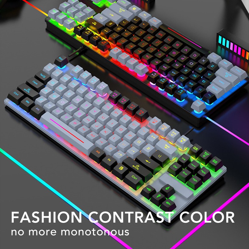 Gaming Keyboard USB 87 Keys RGB Backlit Floating Keycaps Contrast