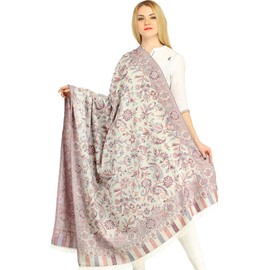 Exotic India Reversible Jamawar Shawl from Amritsar with Woven Flowers -