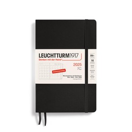 LEUCHTTURM1917 370607 Monthly Planner & Notebook 2025, Paperback B6+ Softcover - 16 Months, 80 g, Lined - Black