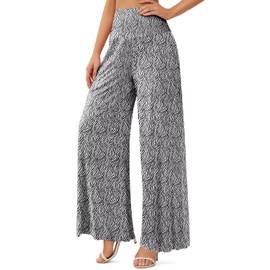 JZC Casual Palazzo Pants for Women Lounge Pants Stretchy Wide Leg Trousers with Elastic Waistband Zebra Stripe XLarge