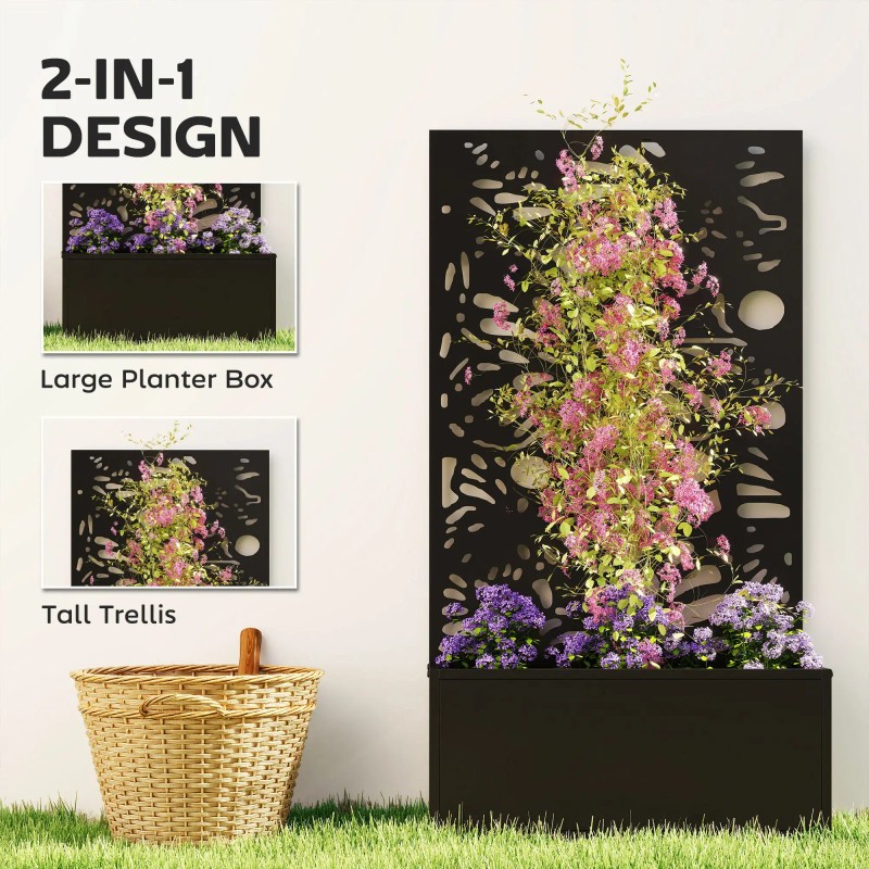 Metal Garden Bed with Trellis for Climbing Plants Freestanding Wall