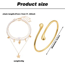 XZSKD 1PCS Shell Necklace, 1PCS Armband, Starfish Necklace,strong and Durable Shell Jewellery,metal, Suitable for Weddings, Birthdays Summer Beach Outings and Everyday Fashion.