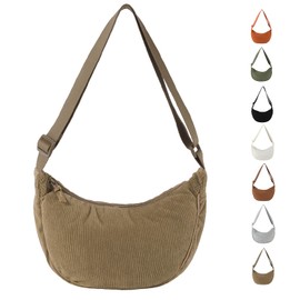 Uwiyo Half Moon Bag Women's Cord Crossbody Moon Bag Hobo Halfmoon Bag Half Moon Shoulder Bag Dumpling Shoulder Bag with Adjustable Strap for Women Girls, khaki