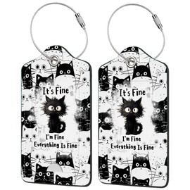 3 Pcs Cute Cat Luggage Tags for Suitcase, PU Travel Cruise Luggage Tag with Privacy Flap, Name ID Label and Metal Loop for Baggage Handbag School Bag Backpack