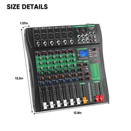 8 Channel Audio Mixer with Reverb, Bluetooth, USB Port, 48V Phantom Power, Professional DJ Mixer for Recording Karaoke Podcasting Microphones Smartphone - model: AX-60S