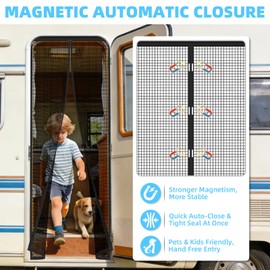 CCBASEBALL Magnetic RV Screen Door Curtain, 33'' x 80' RV Door Mosquito Net Screen, Tear-Resistant Camper Screen Door Mesh Bug Screen for Motorhome,Travel Trailers, Camper