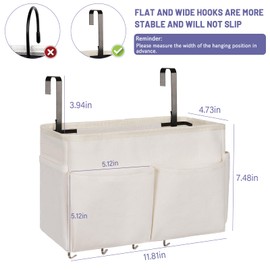 Frjjthchy Bedside Storage Organizer 5 Pockets with 4 Hooks Hanging Storage Bag for Headboards/Bunk Bed (2Pack White)