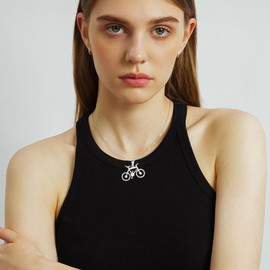 Bicycle Sport Pendant Necklace Travel Traveler Charm Cyclist Choker Jewelry Gifts for Cycling Lovers Women Girls Teens (silver)