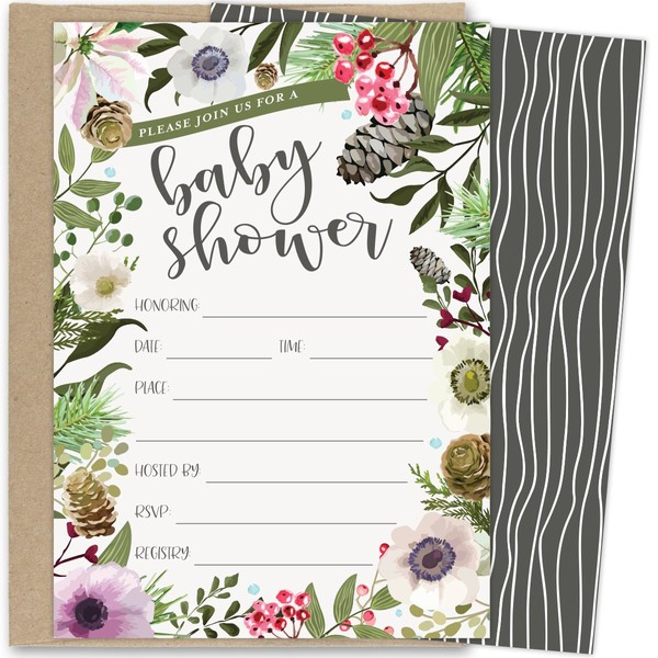 Koko Paper Co Winter Baby Shower Invitations with Rustic Winter